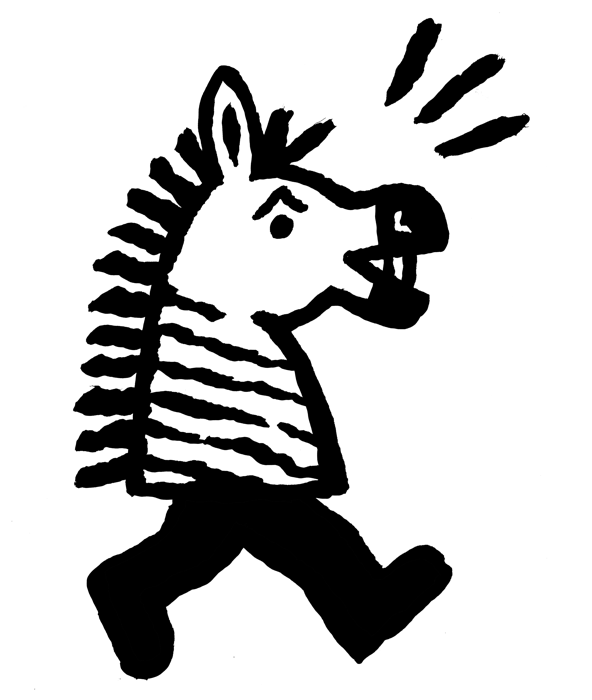 Le zèbre, mascotte de la LUDI, marche d'un pas décidé en criant
